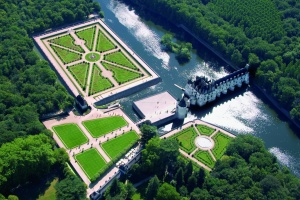 Grand château et jardin de Chenonceau au-dessus de la Loire